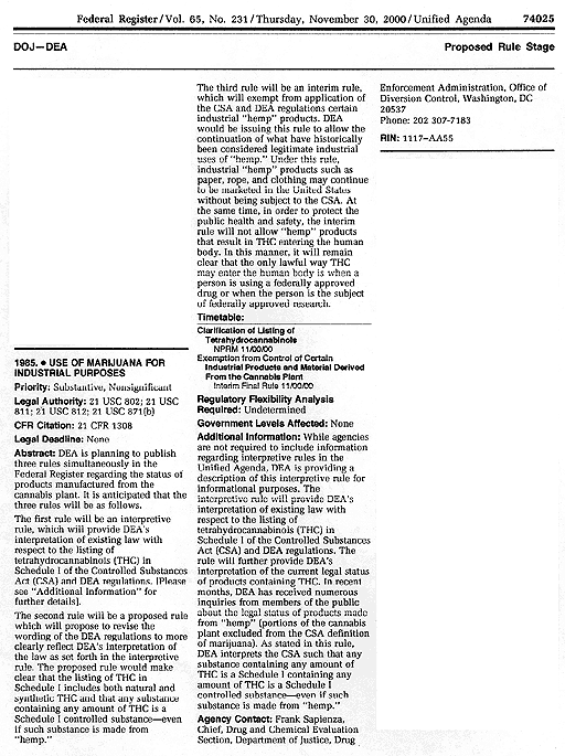 DEA Notice Banning Hemp Seed/Oil
